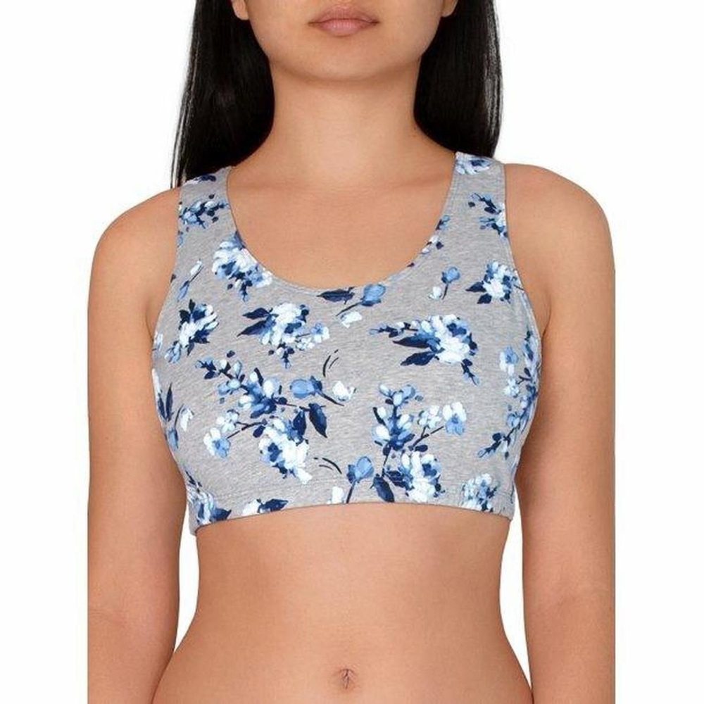 NWOT Fruit of the Loom Blue & White Floral Print Cotton Scoop Neck Bralette